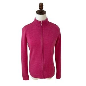 Fairway & Greene Fahen Merino Wool Full Zip Sweater Cardigan Pink Sm